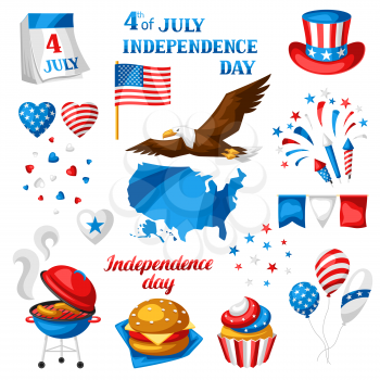 Fourth of July Independence Day symbols set. American patriotic illustration.