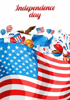 Fourth of July Independence Day greeting card. American patriotic illustration.