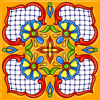 Mexican talavera ceramic tile pattern. Traditional decorative objects. Ethnic folk ornament. Decoration with ornamental flowers.