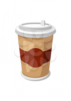 Illustration of stylized paper cup with coffee. Fast food meal. Isolated on white background.
