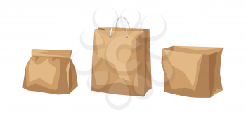 Set of paper bags. Fast food packaging. Isolated on white background.