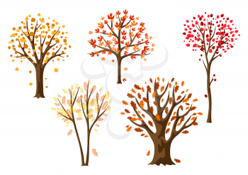 Set of autumn abstract stylized trees. Natural illustration.