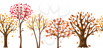 Autumn seamless pattern with stylized trees. Natural illustration.