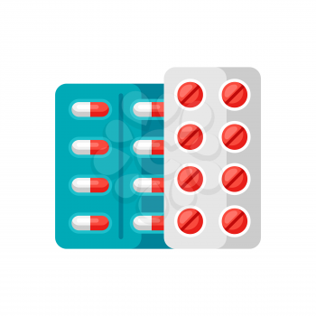 Blisters with pills icon in flat style. Medical illustration isolated on white background.