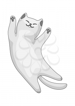 Stylized illustration of cartoon white cat. Cute pet on white background.