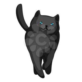 Stylized illustration of cartoon black cat. Cute pet on white background.