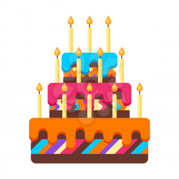 Happy Birthday cake with candles. Festive icon or illustration.