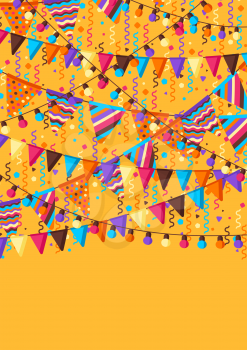 Greeting card with garland of flags. Celebration holiday background.