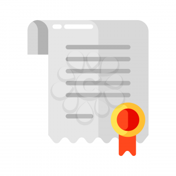 Icon of certificate in flat style. Illustration isolated on white background.
