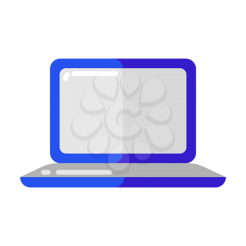 Icon of blue laptop in flat style. Illustration isolated on white background.