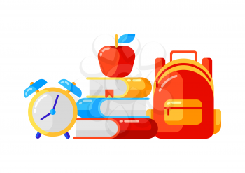 School background with education icons and symbols. Illustration in trendy flat style.