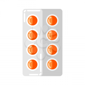 Blister with pills icon in flat style. Medical illustration isolated on white background.