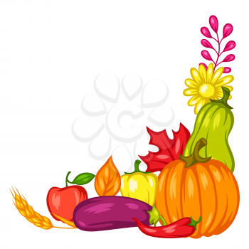 Harvest decorative element with fruits and vegetables. Autumn seasonal illustration.