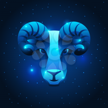 Aries zodiac sign, blue star horoscope symbol. Stylized astrological illustration.