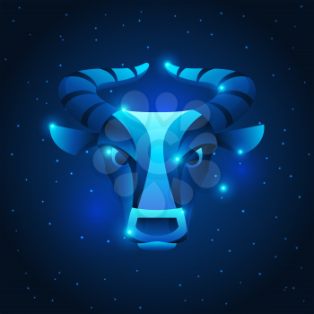 Taurus zodiac sign, blue star horoscope symbol. Stylized astrological illustration.