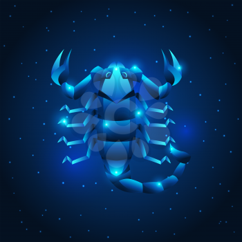 Scorpio zodiac sign, blue star horoscope symbol. Stylized astrological illustration.