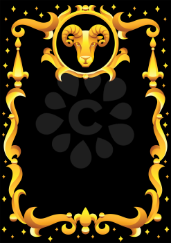 Aries zodiac sign with golden frame. Horoscope symbol. Stylized astrological illustration.