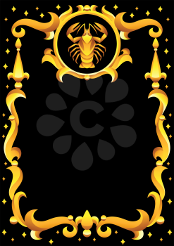 Cancer zodiac sign with golden frame. Horoscope symbol. Stylized astrological illustration.