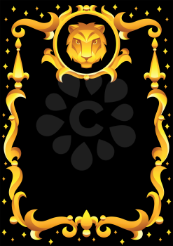Leo zodiac sign with golden frame. Horoscope symbol. Stylized astrological illustration.