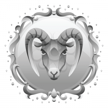 Capricorn zodiac sign with silver frame. Horoscope symbol. Stylized astrological illustration.