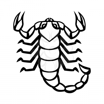 Scorpio zodiac sign, black horoscope symbol. Stylized astrological illustration.