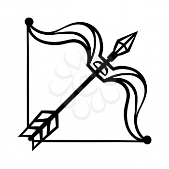 Sagittarius zodiac sign, black horoscope symbol. Stylized astrological illustration.