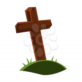 Happy halloween illustration of grave cross. Cartoon holiday icon.