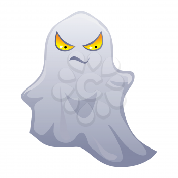 Happy halloween illustration of angry ghost. Cartoon holiday icon.