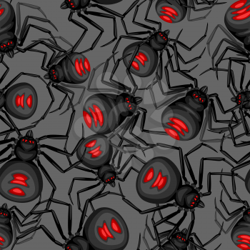 Seamless pattern with black widow spiders. Background for Halloween holiday.