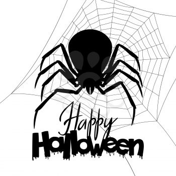 Background with black widow spider. Banner for Happy Halloween holiday.