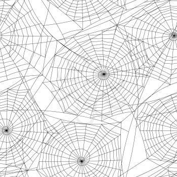 Spider web silhouette Halloween seamless pattern. Black and white background.