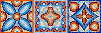 Ancient mosaic ceramic tile pattern. Colorful tessellation ornament. Floral decorative texture.