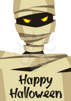 Happy Halloween greeting card with mummy. Illustration or background for holiday and party.