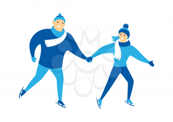 Cute girl and manskating. Stylized illustration of winter sport.