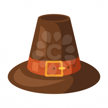 Happy Thanksgiving illustration of pilgrim hat. Autumn seasonal holiday item.