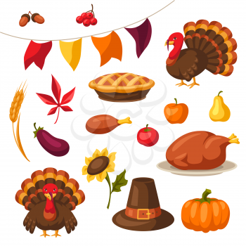 Set of Happy Thanksgiving Day holiday objects and icons.