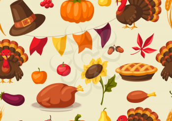 Happy Thanksgiving Day seamless pattern with holiday objects.