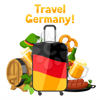 German background design with suitcase. Germany national traditional symbols and objects.