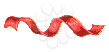 Illustration of red ribbon. Stylized hand drawn image in retro style.