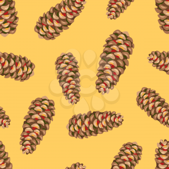 Seamless pattern with fir cones. Stylized hand drawn background in retro style.