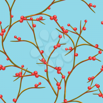 Seamless pattern with branches and berries. Stylized hand drawn background in retro style.