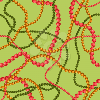 Seamless pattern with pearl color necklaces. Stylized hand drawn background in retro style.