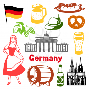 German icons set. Germany national traditional symbols and objects.