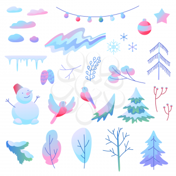 Set of winter items. New Year and Christmas objects.