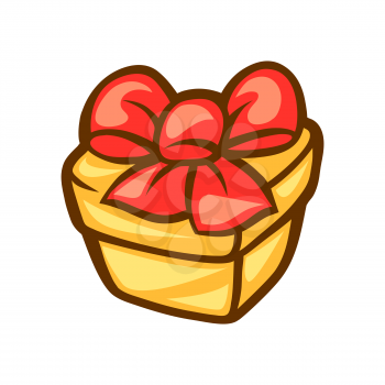 Illustration of gift box with bow. Stylized cartoon icon in retro style.