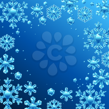 Card with crystal snowflakes. Background for Merry Christmas and Happy New Year.
