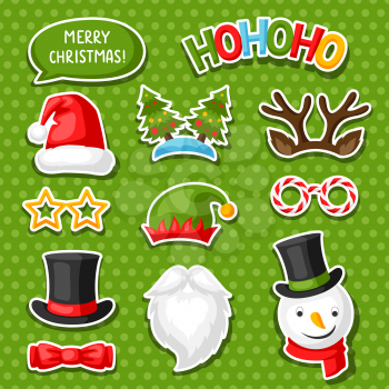 Set of Merry Christmas photo booth stickers. Accessories for festival and party.