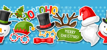 Merry Christmas seamless pattern with photo booth stickers. Background for festival and party.