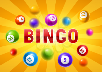 Bingo or lottery card with colored number balls. Background for gambling sport games.