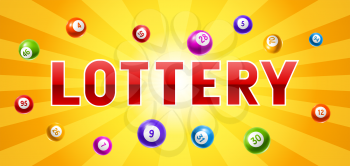 Lottery or bingo card with colored number balls. Background for gambling sport games.